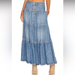 Free People Dreamweaver Maxi Skirt in Blue Wave; Size Medium